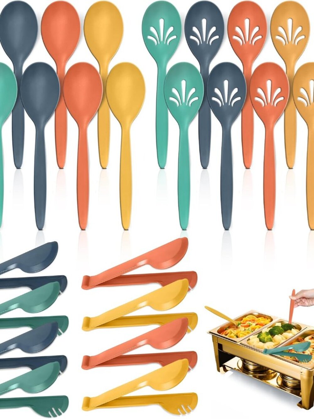 Reusable Plastic Serving Utensils Set of 24, 10" Wheat Straw Large Serving Set -